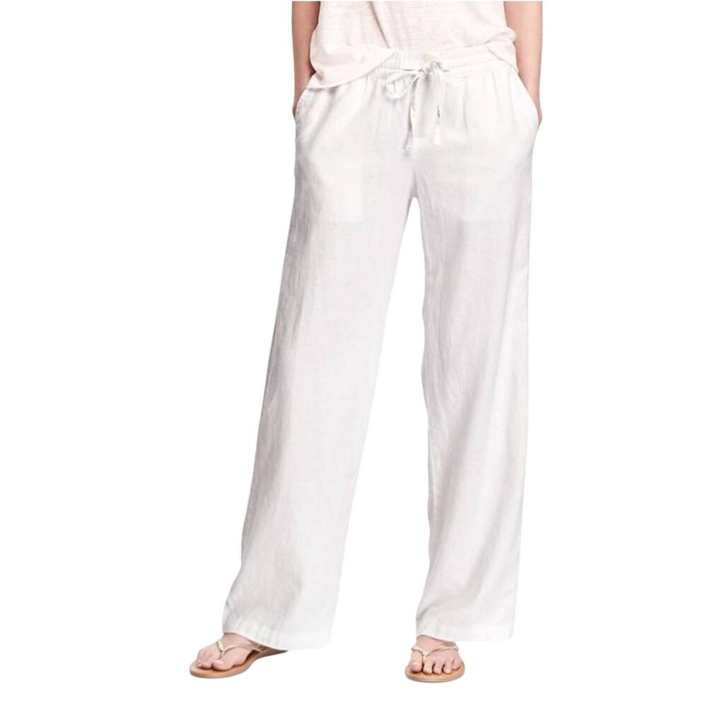 Old Navy Women's High-Waisted Linen-Blend Wide-Leg Pants in White
